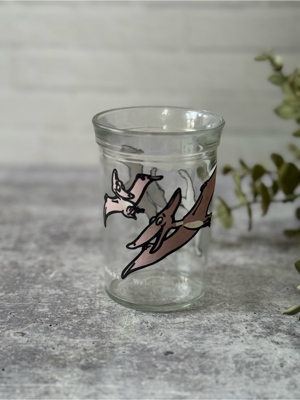 Vintage 1988 Dinosaur Pteranodon Welch's Glass Jam Jar 80s
